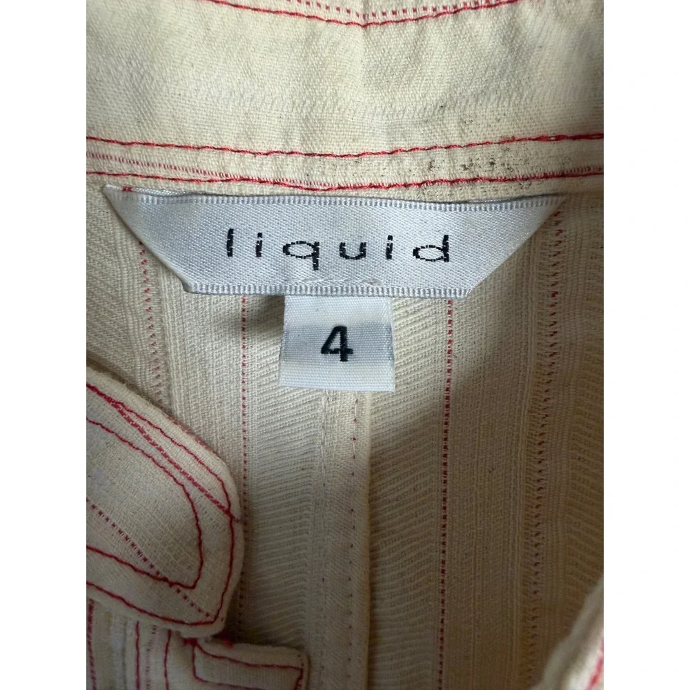 Liquid Cream Red Pinstripe Mandarin Collar Blazer Jacket Womens Size 4 - Picture 2 of 5